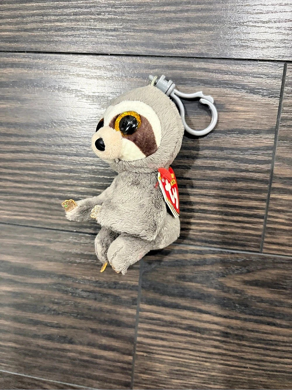Ty Dangler the Sloth Beanie Boo Key Clip Gray & Brown